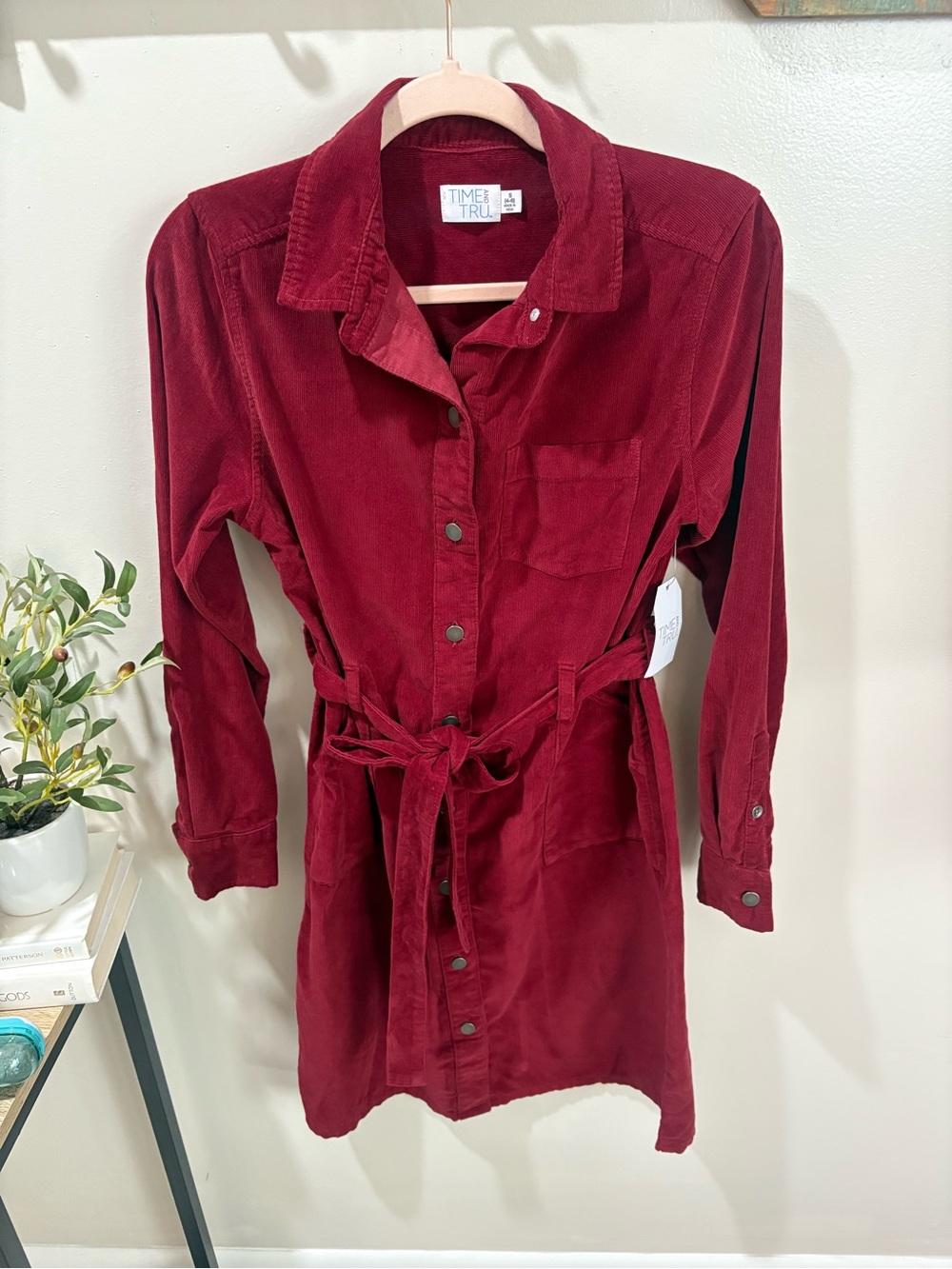 Time and Tru Belted Corduroy Utility Shirt Dress – Rich Red – Size Small